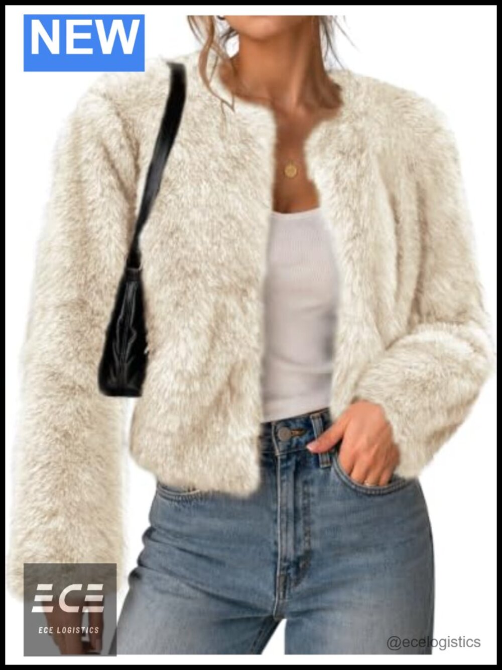 Women's Cropped Faux Fur Coat Long Sleeve Open Front Cardigan